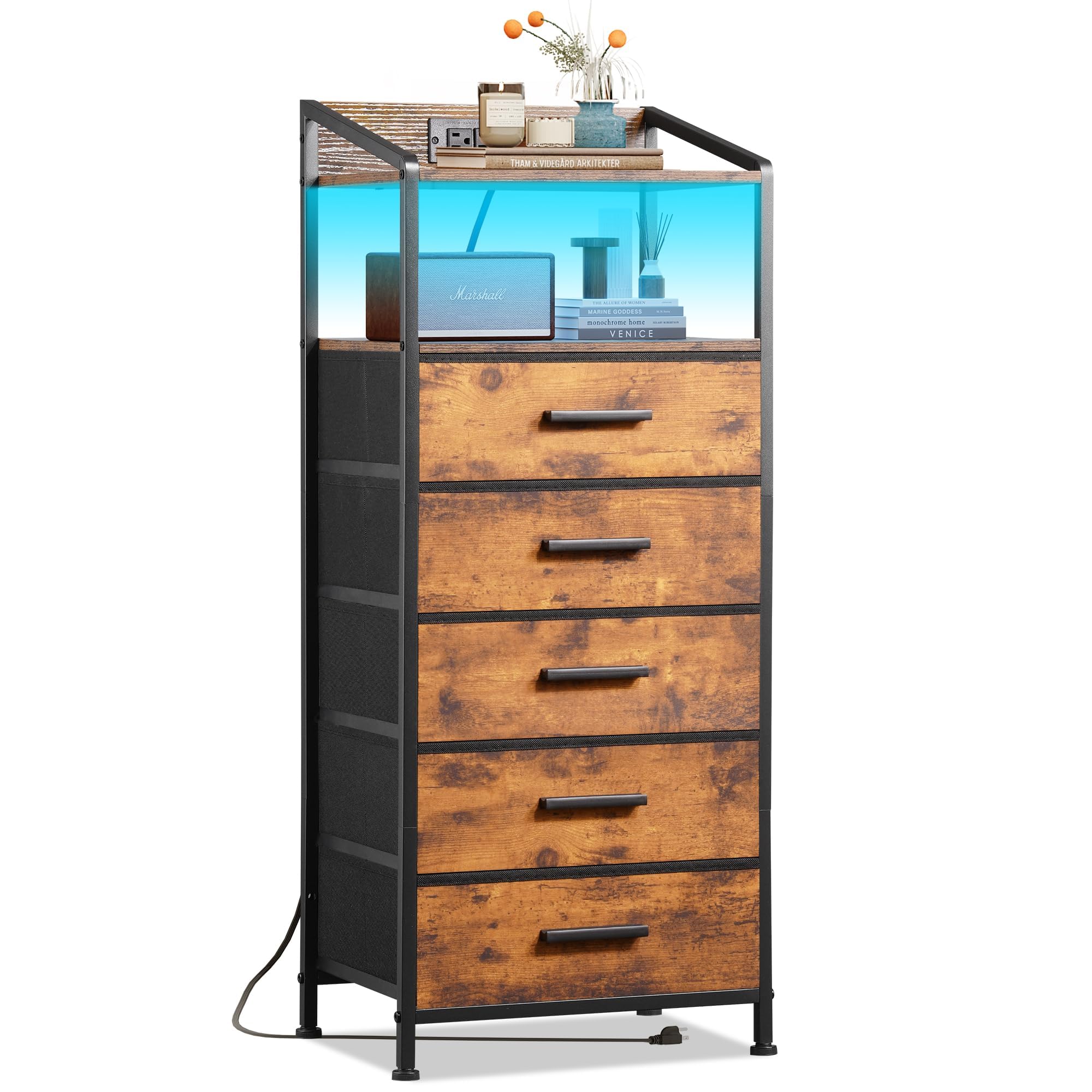 L'ÉGOÏSTE &One night stand Amazon.com: EKNKOZY Nightstand 5 Drawer Dresser with LED Lights